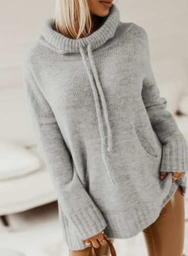 Cowl Neck Drawstring Pullover Hooded Sweater LC2723564-11