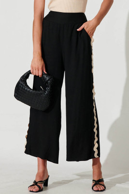 Chaser Pant In Black Linen Cotton Blend With Ric Rac Trim LC7712687-P2