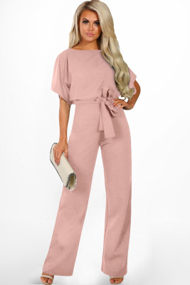 Pink-2 Belted Wide Leg Jumpsuit LC6411730-1010