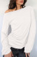 White Siren Gaze Oblique Shoulder Lantern Sleeve Long Sleeve T-Shirt