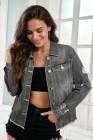 EVALESS Womens Boyfriend Washed Crop Denim Jean Jacket Coat