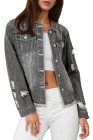 EVALESS Womens Boyfriend Washed Crop Denim Jean Jacket Coat