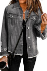 EVALESS Womens Boyfriend Washed Crop Denim Jean Jacket Coat