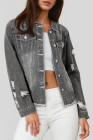 EVALESS Womens Boyfriend Washed Crop Denim Jean Jacket Coat
