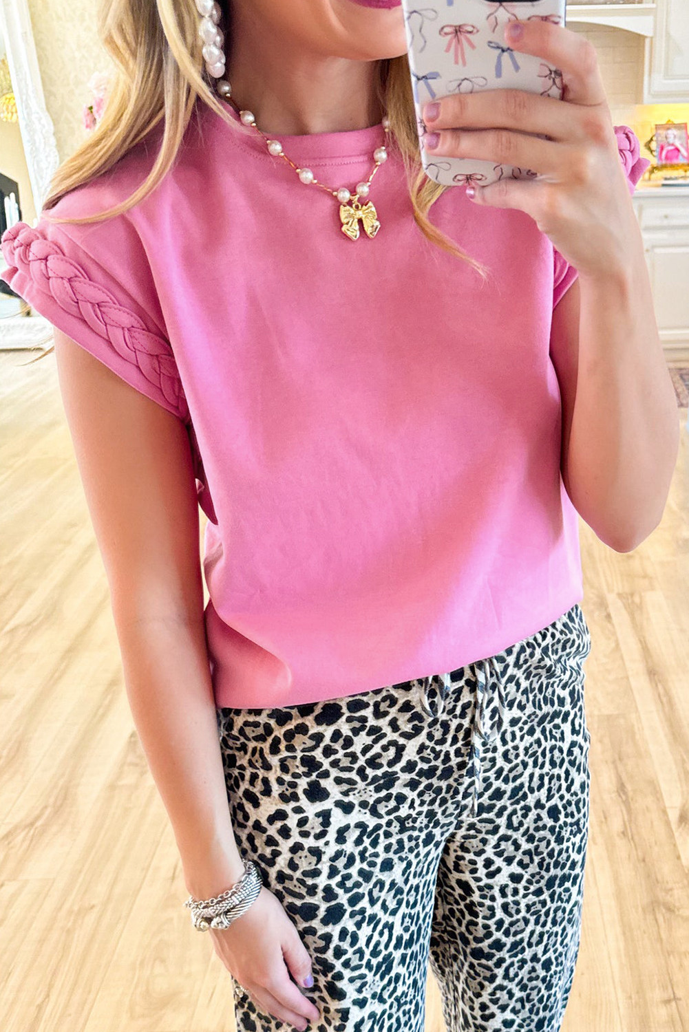 Bonbon Braided Cap Sleeve Crew Neck T Shirt