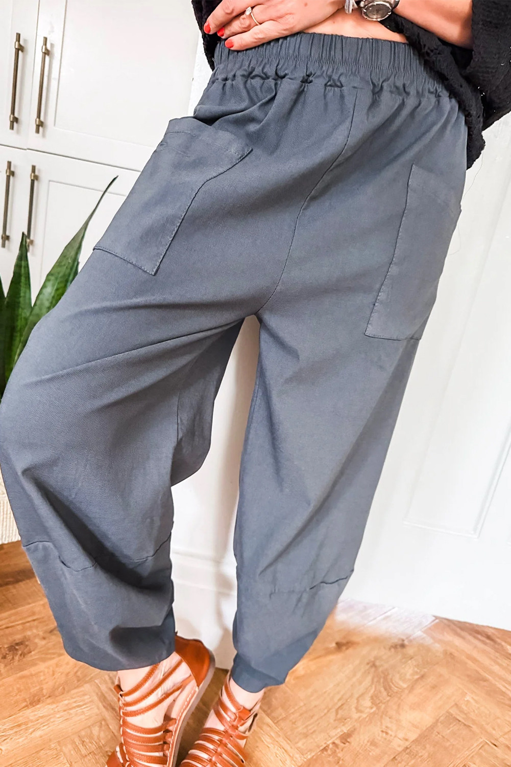 Wild Wind Elastic Waist Patch Pocket Barrel Pants