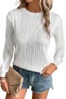 EVALESS Womens Tops Trendy Dressy Casual Long Sleeve Crewneck Basic T Shirts Solid Loose Textured Blouses Outfits