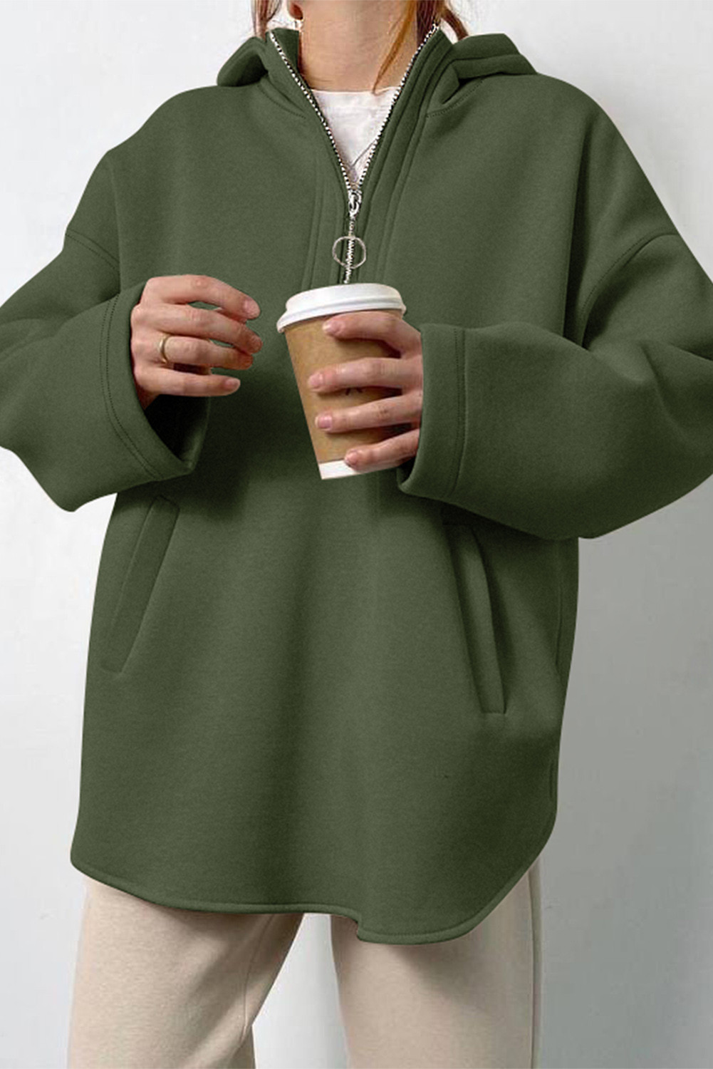 EVALESS Women's Oversized Hoodies Casual Long Sleeve Half Zipper Pocket Sweatshirt Pullover Tops