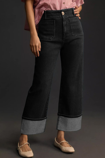 EVALESS Womens Minimalist High Waisted Jeans Stretchy Loose Fitted Cuffed Wide Leg Trouser Denim Bottom Pants 2025 Trendy womenswear Basic Outfits MNFW7875166-P2