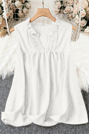 EVALESS Women's Tops Lace V Neck Dressy Casual Sleeveless Blouses Elegant Swiss Dot Smocked Shirts Spring Fashion LC25613543-P1