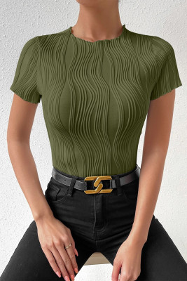 EVALESS Womens Short Sleeve Textured Tops Summer Casual Crewneck Solid Slim Fitted Basic T Shirts Tee Blouses LC25224673-P609