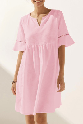 EVALESS Summer Dresses for Women 2026 Casual V Neck Spring Dress Ruffle Short Sleeve Hollow Out Mini Dress A Line Dresses LC6127150-P1010