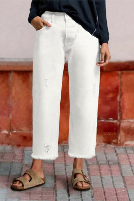 EVALESS Jeans for Women Stretchy Distressed Washed Straight Leg Frayed Raw Hem Denim Ankle Pants with Pockets LC7841116-P1