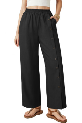 EVALESS Womens Wide Leg Pants Summer Casual Baggy Elastic High Waisted Palazzo Beach Vacation Slacks Trousers with Pockets LC7714269-P2