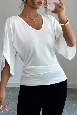 EVALESS Womens Tops Spring Summer Dressy Casual V Neck 3/4 Batwing Sleeve Ruched T-Shirt Business Work Outfits Blouses LC25135755-P1