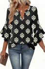 EVALESS Womens Tops Dressy Casual Ruffle 3/4 Length Sleeve Henley V Neck Chiffon Blouses Summer Boho Work Business Outfits