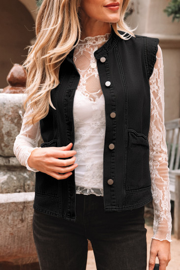EVALESS Womens Denim Vest Sleeveless Button Down Jean Vest Tops Waistcoats Summer Western Outfits LC790251-P2