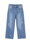 Women’s High-Waist Wide-Leg Jeans – Distressed Ripped Denim, Frayed Hem, Relaxed Fit, Vintage Blue Wash, Sizes 24-32