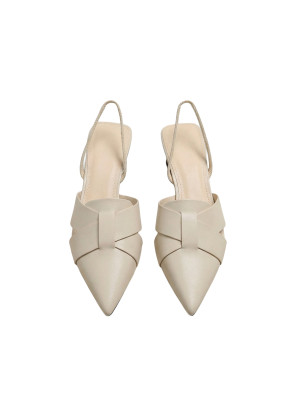 Women’s Pointed-Toe Slingback Flats – Woven Leather Design, Low Block Heel, Slip-On Mules, Comfortable Casual Dress Shoes, Beige LC320000-5