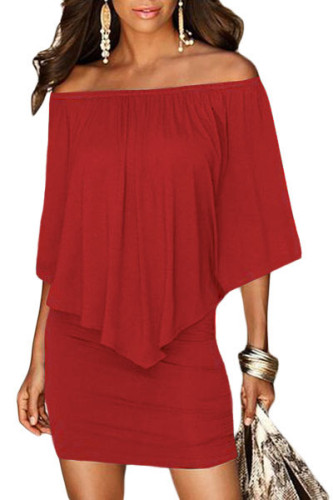 Multiple Dressing Layered Red Mini Poncho Dress