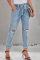 Sky Blue Gather Round Distressed Pocketed Denim Jogger