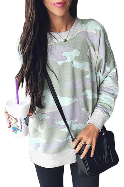 Green Digital Camo Print Sweatshirt