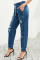 Blue Distress Drawstring Pocketed Joggers