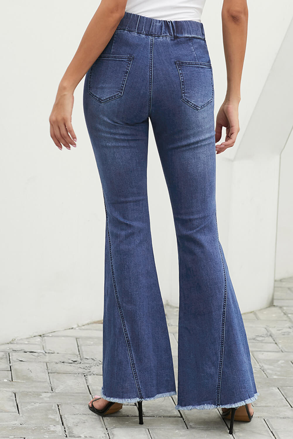 $ 28.5 - Sky Blue Distressed Bell Bottom Denim Pants - www.sidefeel.com