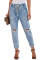 Sky Blue Gather Round Distressed Pocketed Denim Jogger