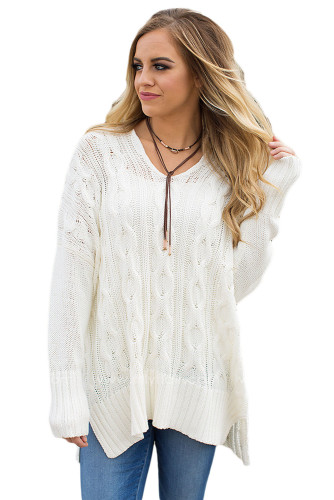 White Oversized Cozy up Knit Sweater