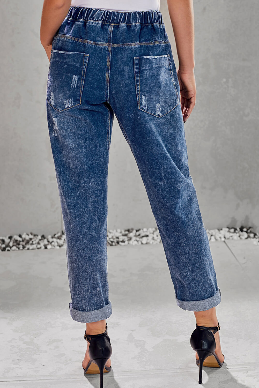 distressed pocketed denim joggers