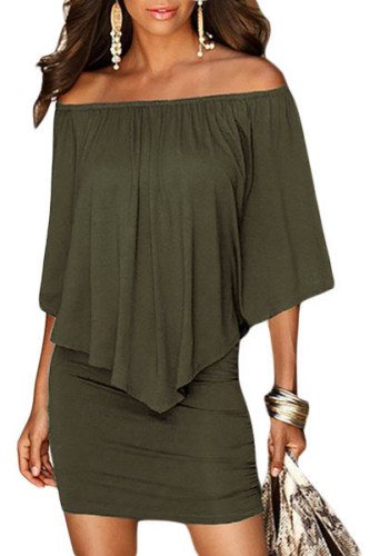 Multiple Dressing Layered Army Green Mini Poncho Dress