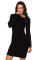 Asymmetric Buttoned Collar Black Bodycon Sweater Dress
