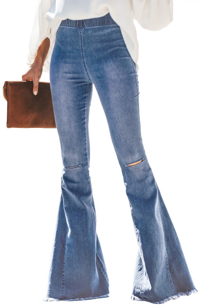 Multicolor Distressed Bell Bottom Denim Pants