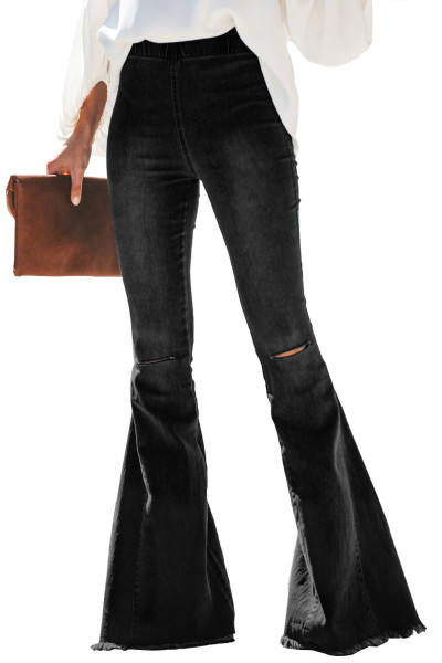 Black Distressed Bell Bottom Denim Pants
