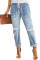 Sky Blue Gather Round Distressed Pocketed Denim Jogger