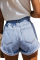 Light Blue Paper Bag Waist Denim Shorts
