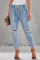 Sky Blue Gather Round Distressed Pocketed Denim Jogger