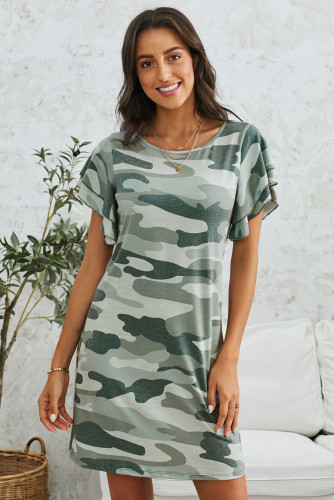 Green Pile Of Sleeves Camouflage Dress
