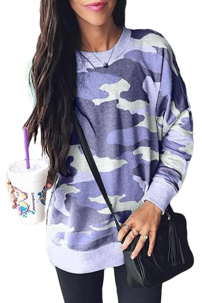 Blue Digital Camo Print Sweatshirt