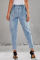 Sky Blue Gather Round Distressed Pocketed Denim Jogger