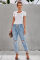 Sky Blue Gather Round Distressed Pocketed Denim Jogger