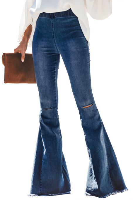 Sky Blue Distressed Bell Bottom Denim Pants