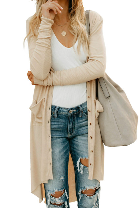 Apricot Selected Button Down Pocketed High Low Cardigan