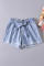Light Blue Paper Bag Waist Denim Shorts
