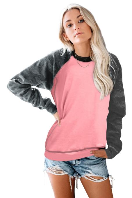 Pink Crewneck Camo Print Long Sleeve Sweatshirts