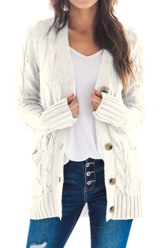 White Button Pocket Knit Cardigan