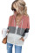 Pink Zip Front Color Block Splicing Drawstring Hoodie