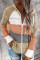 Multicolor Zipped Front Colorblock Hollow-out Knit Hoodie