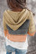 Multicolor Zipped Front Colorblock Hollow-out Knit Hoodie